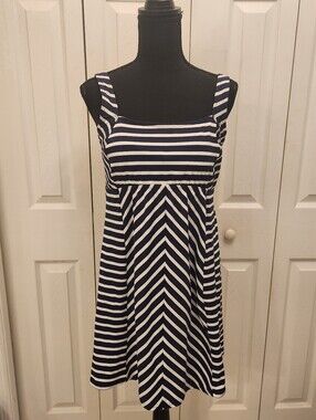 Lands End Navy & White Striped Sleeveless A-Line Dress